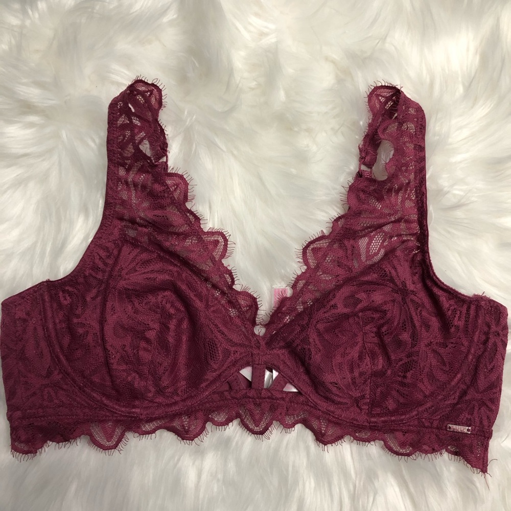 PINK Crochet Lace Bralette underwire LARGE